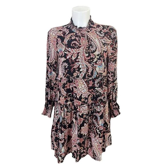 Anthropologie Cadi Bohemian Babydoll Swing Dress Paisley Floral‎ Summer sz XSP - Picture 1 of 10